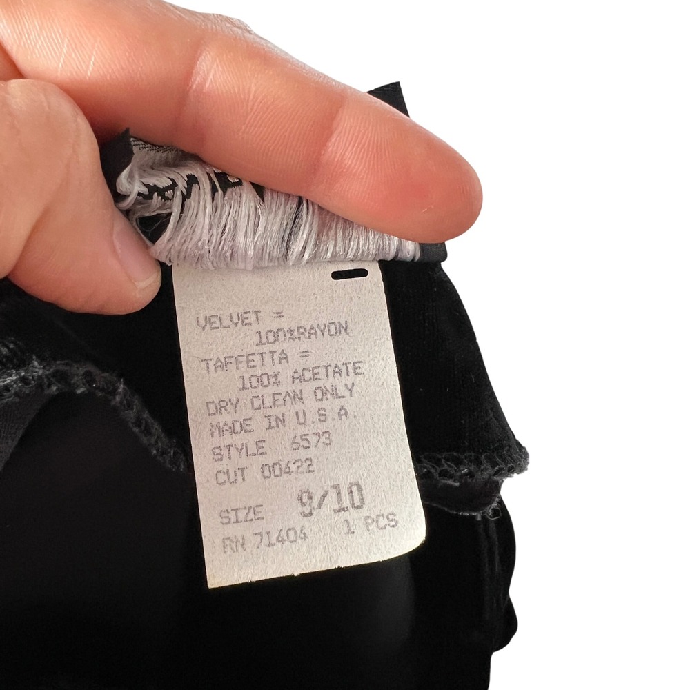 Vintage David Mitchell Black Velvet Button Front Puff Sleeve Midi DressSize 9 10 - Picture 4 of 10